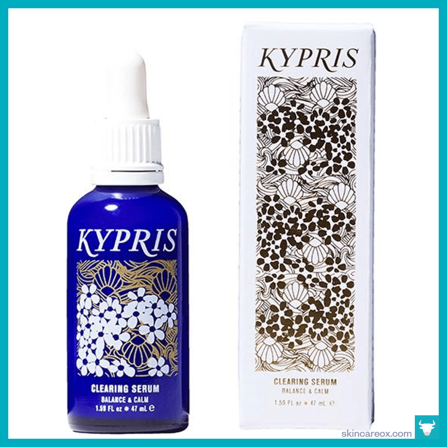 Picture of Kypris Clearing Serum full-sized bottle and packaging.